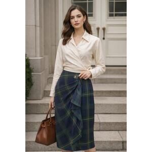 Ralph Lauren Plaid Wrap Skirt New With Tags Tartan Dark Academia Preppy Size 4